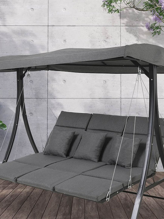 Lesli Garten & Veranda Schaukel mit Basis und Kissen 3 Sitze Aluminium Gray Belastbarkeit bis 250kg L200xB114.5xH168cm