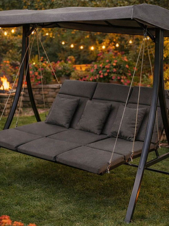 Lesli Garten & Veranda Schaukel mit Basis und Kissen 3 Sitze Aluminium Gray Belastbarkeit bis 250kg L200xB114.5xH168cm