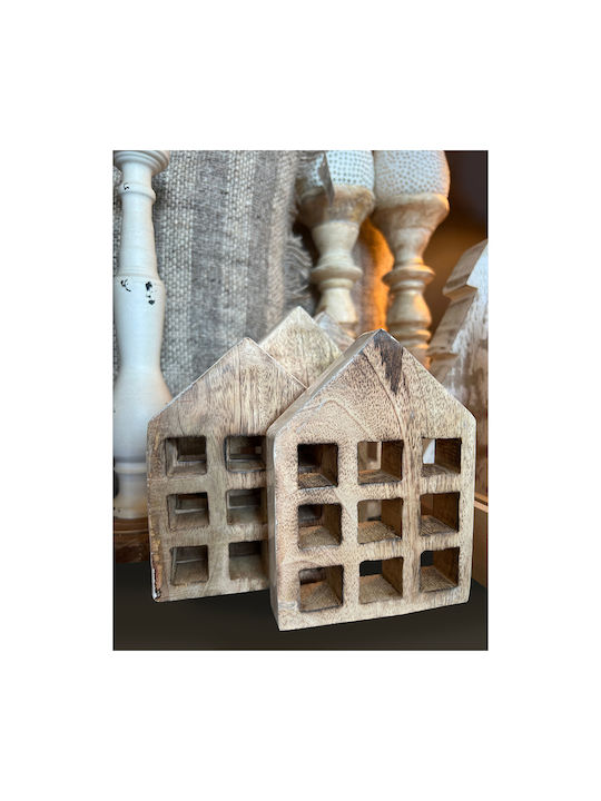 Muse Διακοσμητικο Σπιτι 12x3x18cm Ξυλο Mango Φυσικο Λευκο Σετ 6 Τμχ 023650