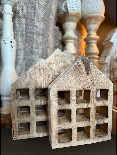 Muse Διακοσμητικο Σπιτι 12x3x18cm Ξυλο Mango Φυσικο Λευκο Σετ 6 Τμχ 023650