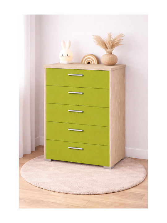 Kinderkommode No 5 Oak-Light Green mit 5 Schubladen 60x45x90cm