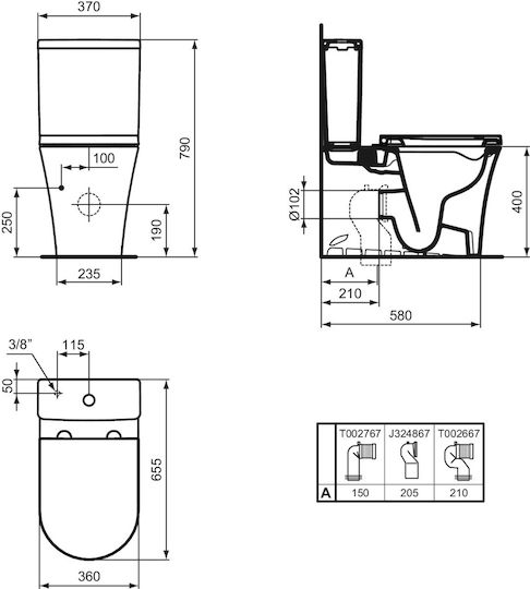 Ideal Standard Rezervor de Apă Montat pe Perete din Plastic Dreptunghiular de Înaltă Presiune Alb