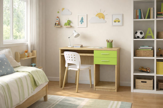 No 8 Детско бюро от меламин Oak-Light Green 100x55x80см