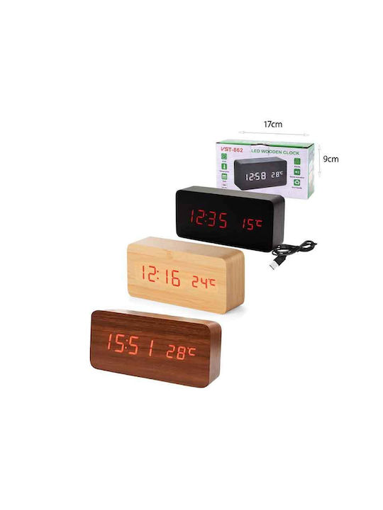 Масови Дигитален Часовник LED Дървено Кафяв VST-862
