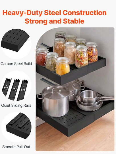Vevor Sliding Cabinet Organizer 2 Pieces Expanding Width 310-480 Mm Depth 520 Mm Black Bsll21ychs2gecllo001v0