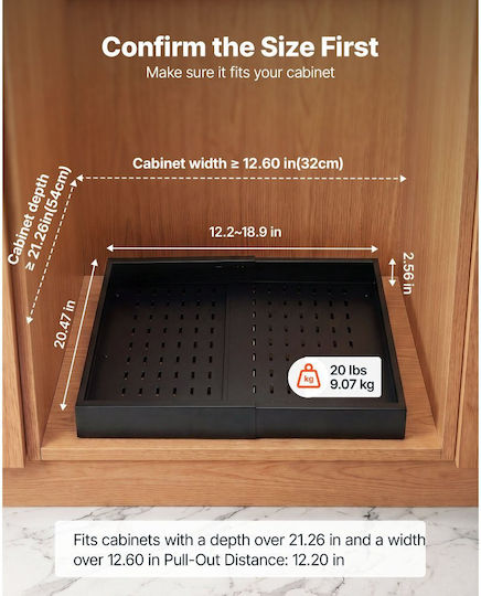 Vevor Sliding Cabinet Organizer 2 Pieces Expanding Width 310-480 Mm Depth 520 Mm Black Bsll21ychs2gecllo001v0
