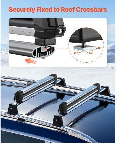Vevor Dachgepäckträger Für Skiträger & Snowboard Mitnahme Bis Zu 6 Skipaare Oder 4 Snowboards 2 Stück Aluminium Universale Dachgepäckträger Für Autos Mit Schloss & Gummierte Polsterung Basis Angelrutenhalter Passend Für Die Meisten Querträger