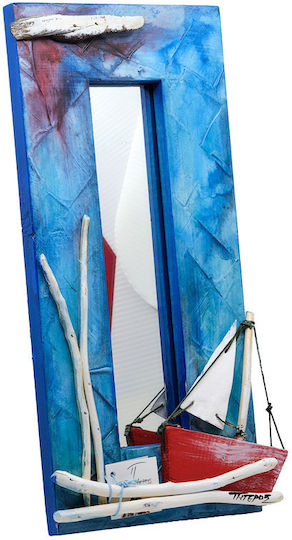 Wandspiegel mit Blauem Hölzernem Rahmen 37x17cm