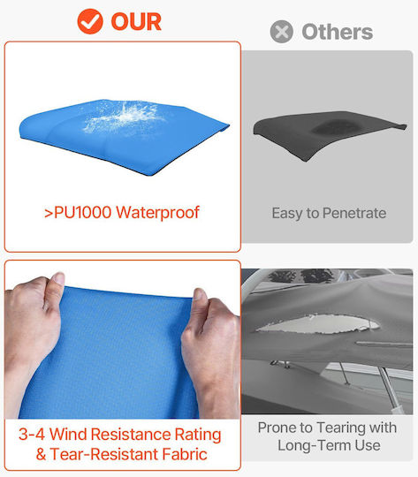 Replacement Top Cover Vevor 4 Bow Bimini Length 2440 Mm Durable 600d Marine Grade Waterproof Boat Shade Cover Storage Tent Sleeve Zipper Easy Installation 2464-2616 Mm W Blue Without Frame