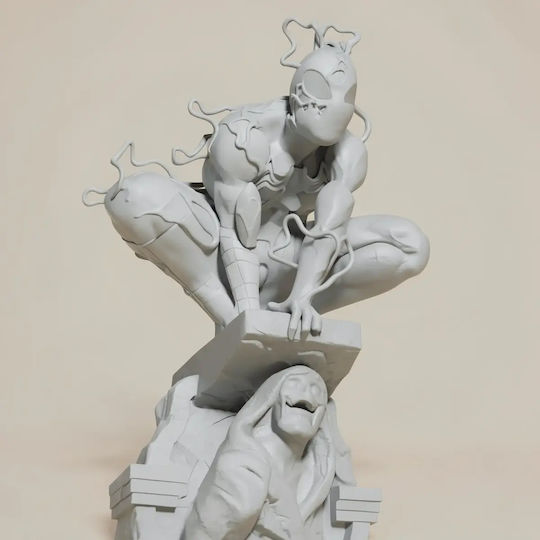 Άβαφη 3d Φιγούρα Symbiote Spiderman 3d Model Sitting On Base Βάψιμο Diy Δώρο Χρώματα 20 Cm 1:8