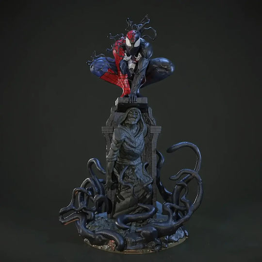 Άβαφη 3d Φιγούρα Symbiote Spiderman 3d Model Sitting On Base Βάψιμο Diy Δώρο Χρώματα 20 Cm 1:8