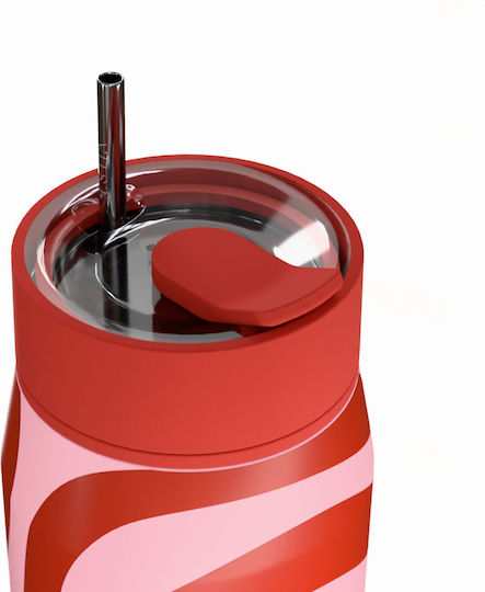 Estia Lens Save The Aegean Thermos Stainless Steel Bottle 360ml Coral Waves with Straw