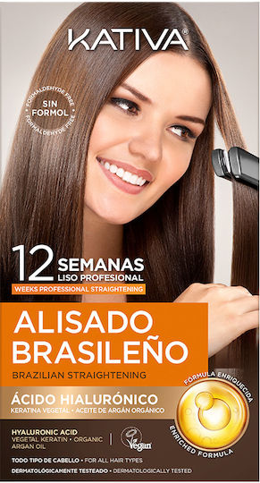 Kativa Brazilian Straightening Keratin Treatment Set for Straightening for All Hair Types with Shampoo, Mask & Conditioner 3 Pieces
