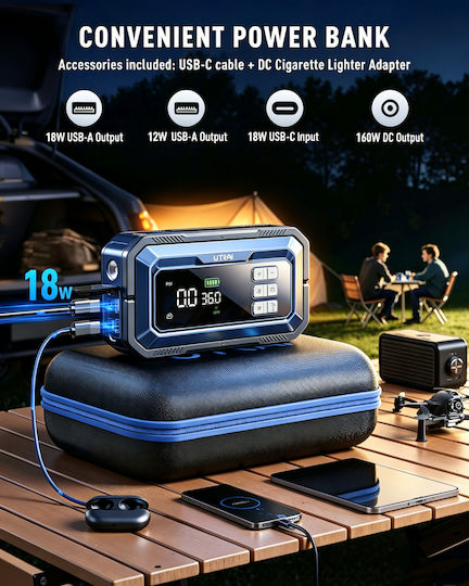 Utrai JS-30 Tragbarer Batterie-Starter Auto & Motorrad 8000A mit Power Bank USB Pumpe Taschenlampe 12V