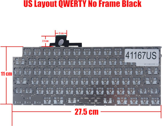 Laptop Keyboard Apple Macbook Air 13" A2681 A2941 M2 A3113 A3114 M3 A3240 A3241 M4 2022 2023 2024 2025 Year Us No Frame Black Code 41167us