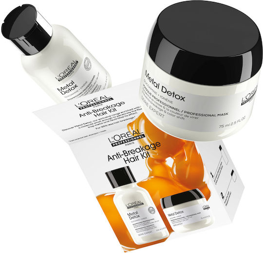 L'Oréal Professionnel Metal Detox Anti-Breakage Hair Care Set for Damaged Hair with Shampoo & Mask 2 Pieces