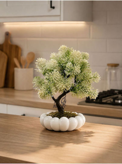 Stewehome Decorative Artificial Bonsai Kasbati White Pot White