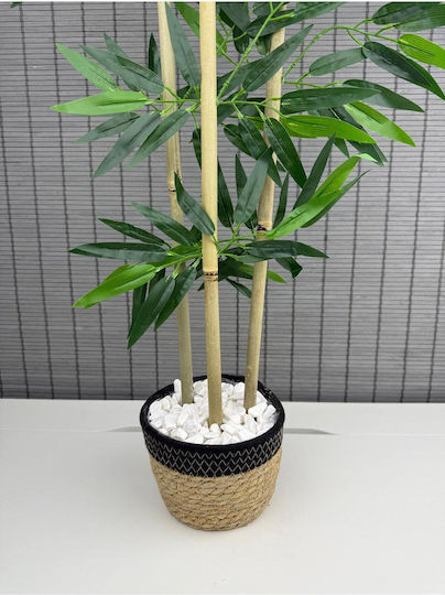 Stewehome Dekoratives Bambus Topfpflanze Geflochtene Rattan Baumwolltopf 3 Stämme Schwarze 16x12x81 Cm