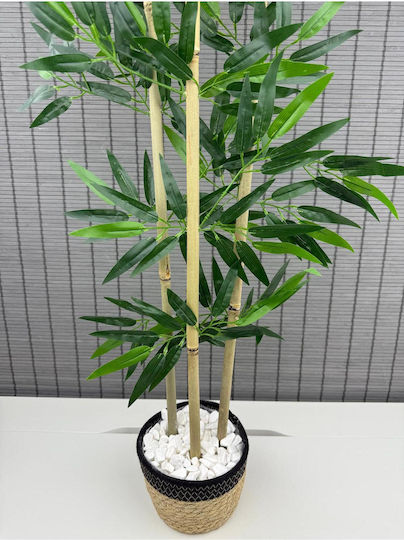 Stewehome Dekoratives Bambus Topfpflanze Geflochtene Rattan Baumwolltopf 3 Stämme Schwarze 16x12x81 Cm