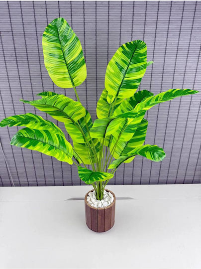 Stewehome Artificial Plant Leaves Wood Potted Plant Banana Striped Brown 12x13 Cm