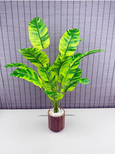 Stewehome Artificial Plant Leaves Wood Potted Plant Banana Striped Brown 12x13 Cm