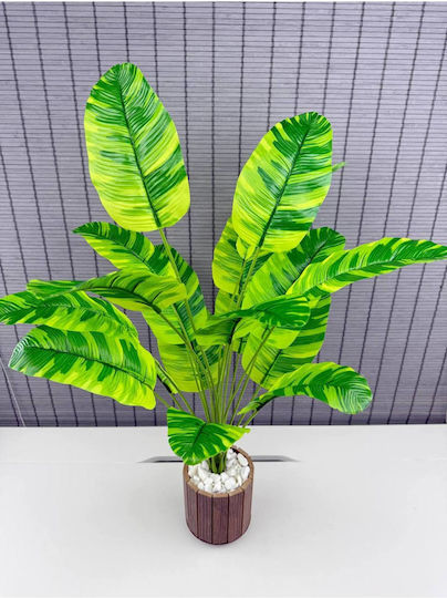 Stewehome Artificial Plant Leaves Wood Potted Plant Banana Striped Brown 12x13 Cm