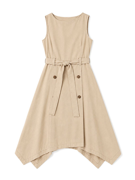 Sommer Midi Hemdkleid Beigefarbe