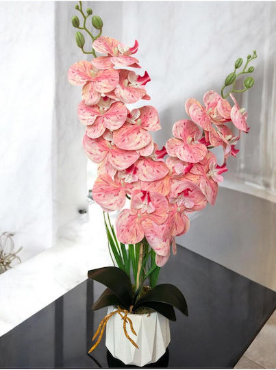 SteweHome Dekorative Künstliche Orchidee Zwei Zweigstellen Flüssige Textur Modernes Weißes Gefäß Rosa