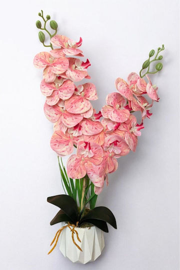 SteweHome Dekorative Künstliche Orchidee Zwei Zweigstellen Flüssige Textur Modernes Weißes Gefäß Rosa