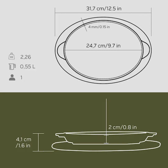 Диск Fajita Овален Чугун 24 X 18 Cm Дървена Основa Lava