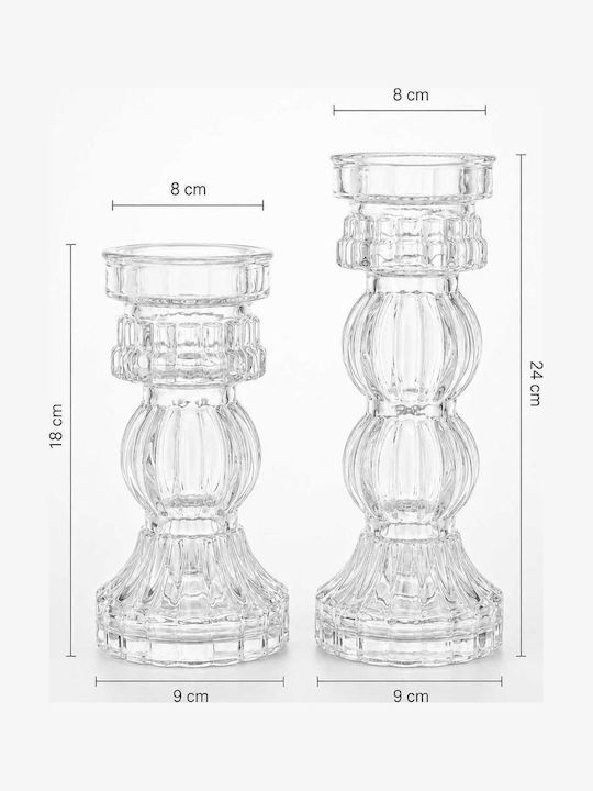 SteweHome Σετ Κηροπήγια Γυάλινα σε Διάφανο Χρώμα 18x23εκ. 2τμχ