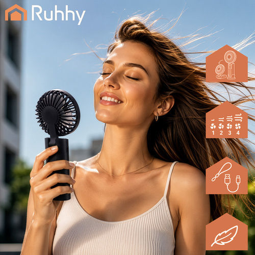 Ruhhy Handheld USB Electric Fan with Water and Power Bank 5W Black 19365