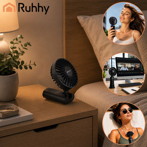 Ruhhy Handheld USB Electric Fan with Water and Power Bank 5W Black 19365