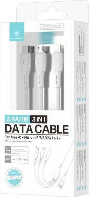 Techancy USB to Type-C / Lightning / micro USB Cable 2.4A White 1m