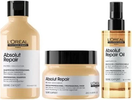 L'Oréal Professionnel Absolut Repair Glacial Utopia Limited Edition Hair Treatment Set for Damaged Hair with Shampoo Mask & Oil 3 Pieces