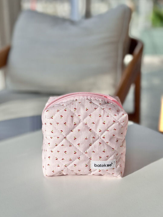 Enpapa Small Makeup Bag Crispy Cherries Pattern Jute Multicolour 13x13x9 Cm