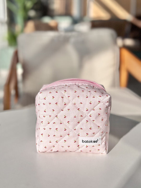 Enpapa Small Makeup Bag Crispy Cherries Pattern Jute Multicolour 13x13x9 Cm
