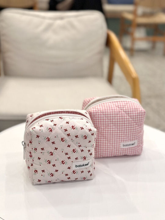 Enpapa Set Of 2 Small Makeup Bags Plaid Ribbon Design Burgundy Pink Rose Multicolored 13x13x9 Cm