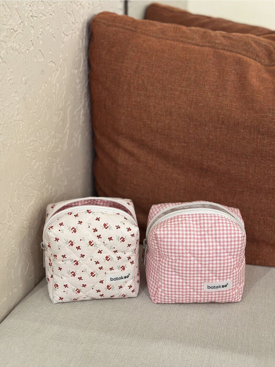 Enpapa Set Of 2 Small Makeup Bags Plaid Ribbon Design Burgundy Pink Rose Multicolored 13x13x9 Cm