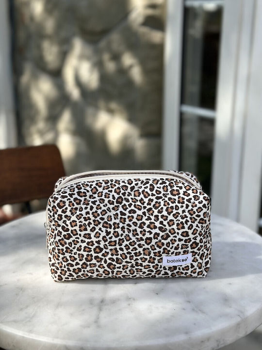 Enpapa Makeup Bag Leopard Design Large Brown 19x18x7.5 Cm