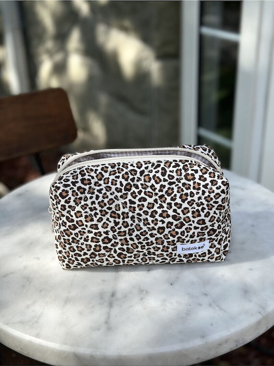 Enpapa Makeup Bag Leopard Design Large Brown 19x18x7.5 Cm