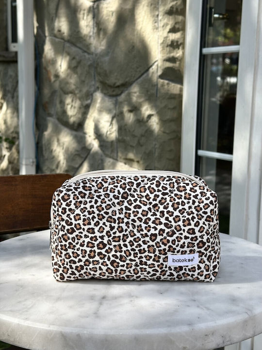 Enpapa Makeup Bag Leopard Design Large Brown 19x18x7.5 Cm