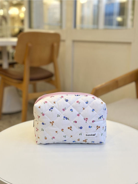 Enpapa Large Makeup Bag Mixed Blue Floral Design White 19x18x7.5 Cm