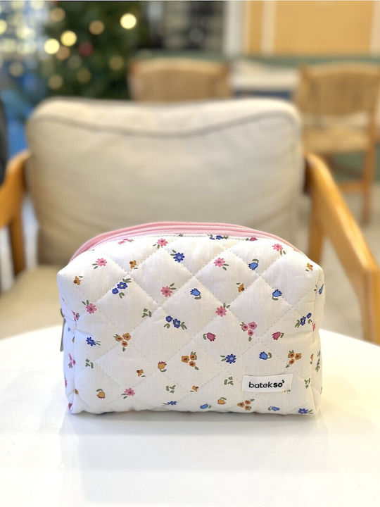 Enpapa Large Makeup Bag Mixed Blue Floral Design White 19x18x7.5 Cm
