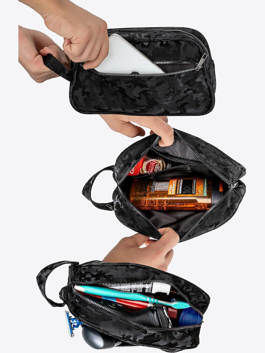 Enpapa Men's Leather Lined Camouflage Toiletry Bag White Handbag Organizer
