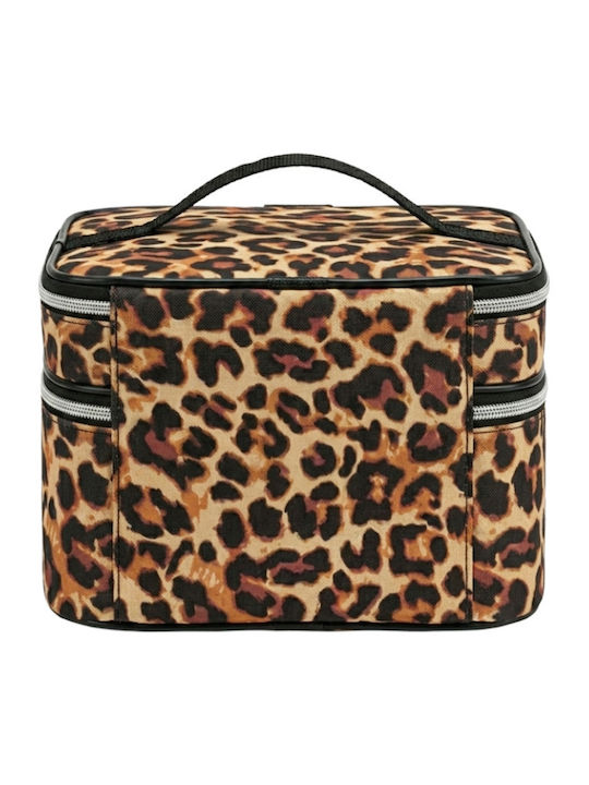 Enpapa Double Layer Large Travel Makeup Bag Functional Cosmetic Organizer Leopard Print