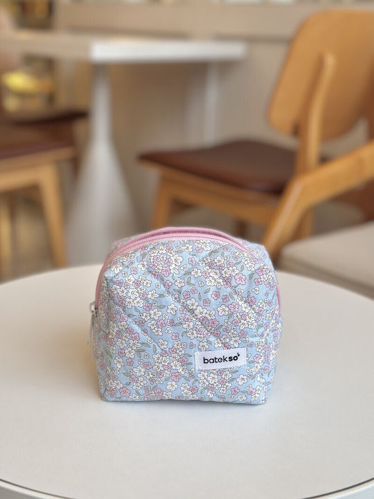 Enpapa Small Makeup Bag Blue Pink Flowers Multicolour 13x13x9 Cm