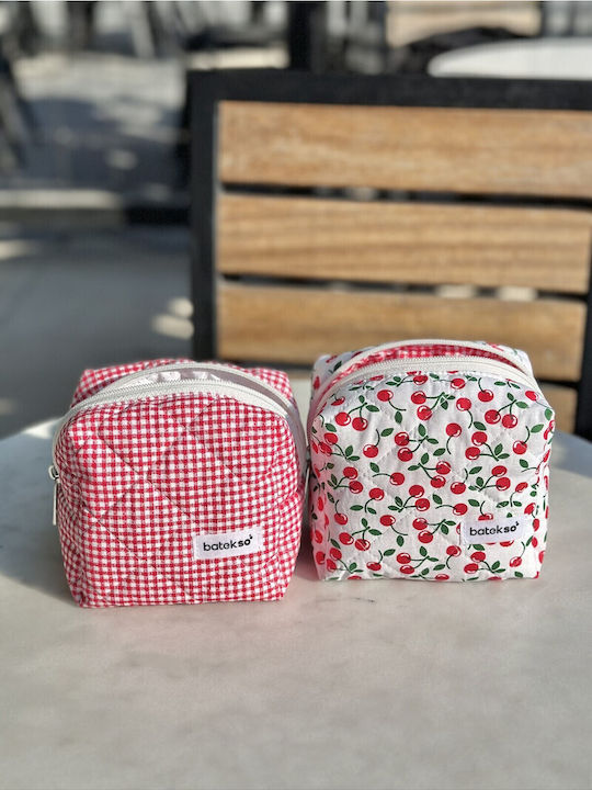 Enpapa Set 2 Pieces Small Makeup Bags Cherry Red Checked Red 13x13x9 Cm