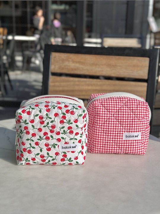 Enpapa Set 2 Pieces Small Makeup Bags Cherry Red Checked Red 13x13x9 Cm