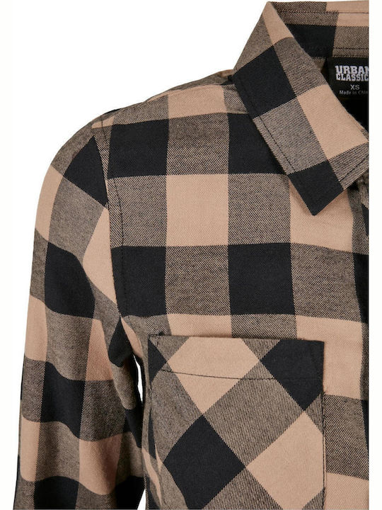 Μακρυμάνικο Γυναικείο Πουκάμισο Black/Soft Taupe Καρό